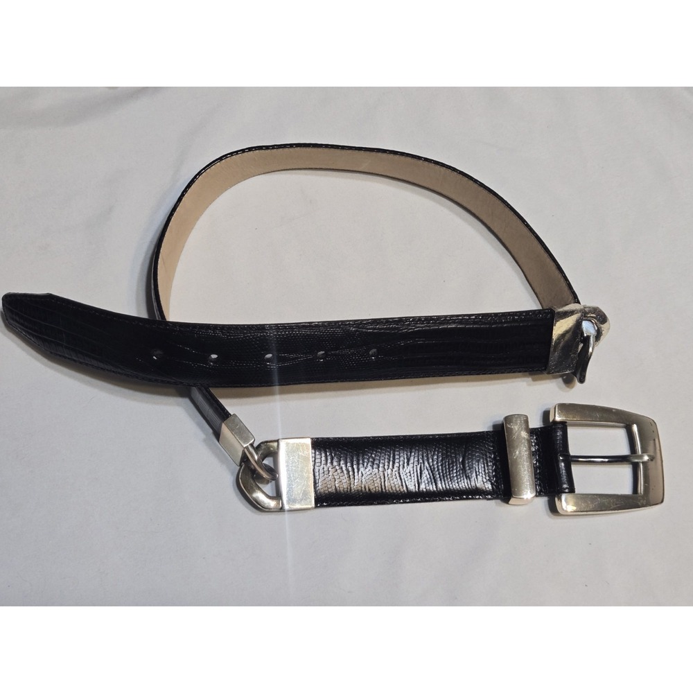 Vtg 1996 Brighton Black Croc Embossed Leather Link Belt Style 44703 Sz M 27-31"